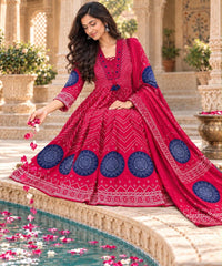 Bandhani Printed Anarkali Suit Set with Dupatta