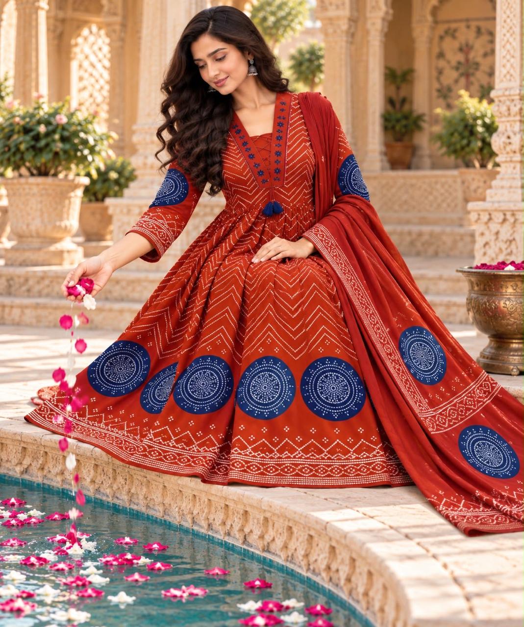 Bandhani Printed Anarkali Suit Set with Dupatta