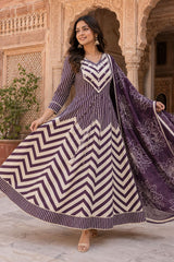 Brick Red & Beige Printed Anarkali Suit Set with Dupatta
