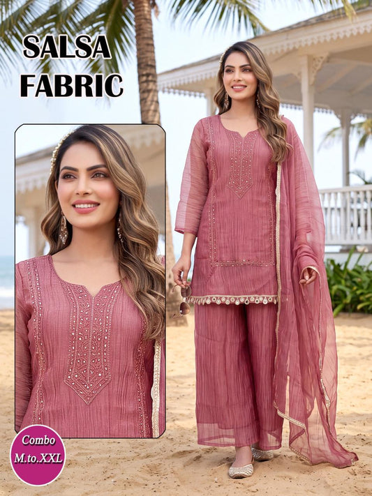 Salsa Fabric Semi-Beads Work 3-Piece Palazzo Suit Set