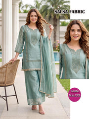 Salsa Fabric Semi-Beads Work 3-Piece Palazzo Suit Set